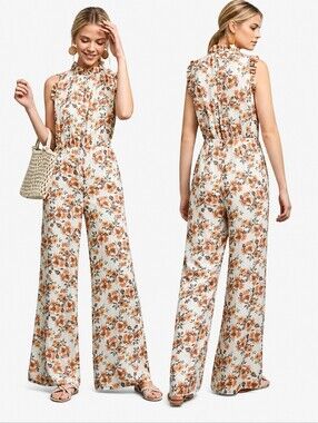 Anthropologie Ali & Jay Floral Jumpsuit Size XL Sleeveless Ruffle Neck Romper